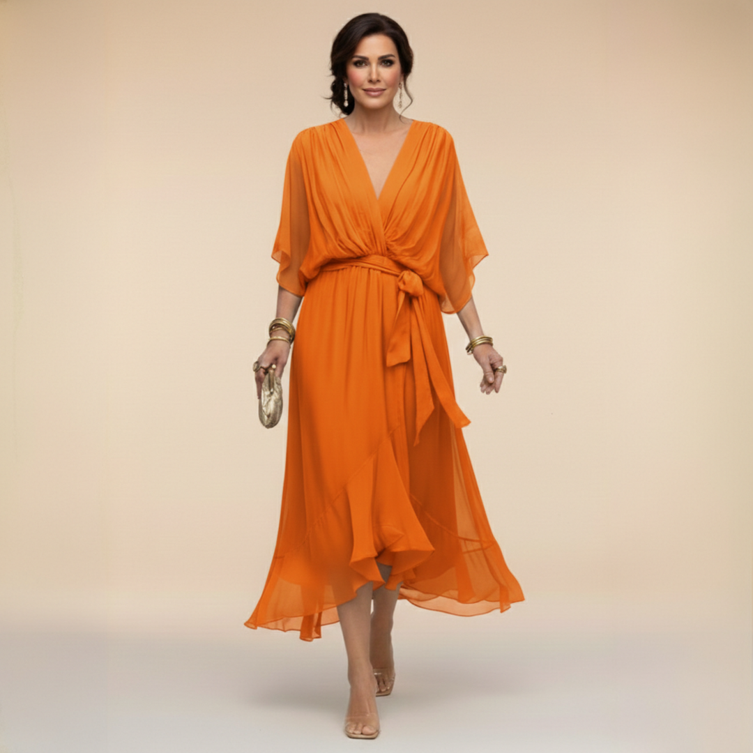 Robe à col V et coupe portefeuille