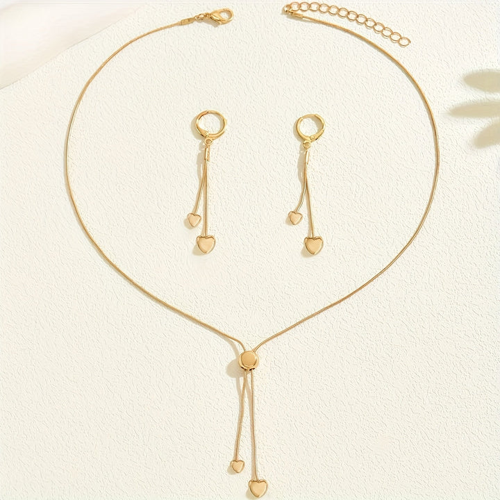 Rosalie | Set Collier Pendentif Cœur Ajustable &amp; Boucles d&