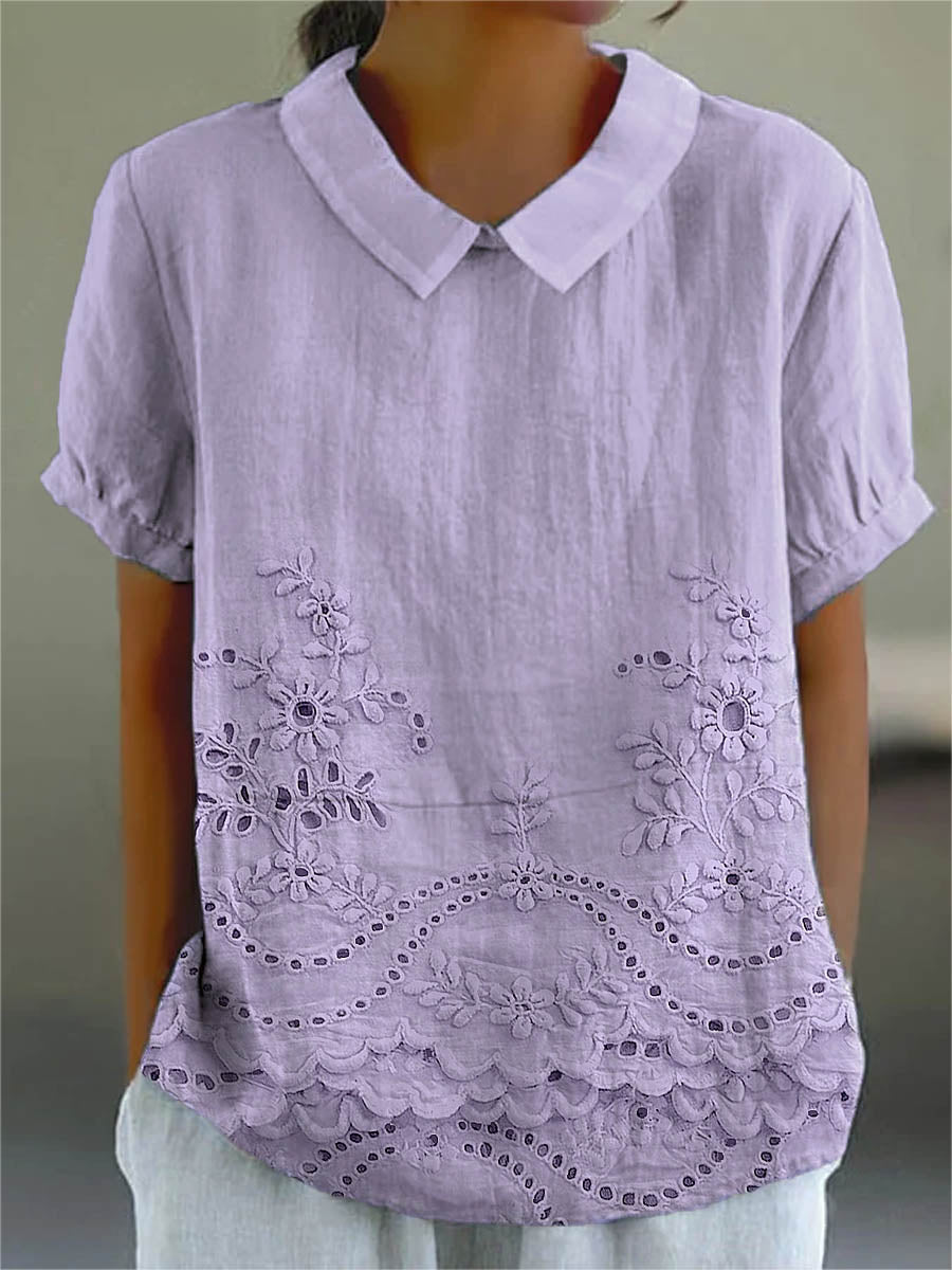 Bea | Chemise rose à broderies florales