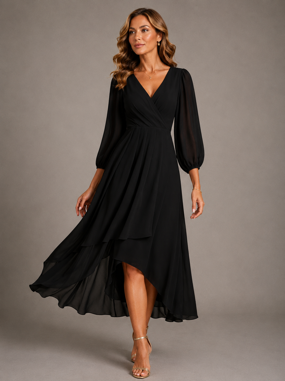 Robe longue élégante à col V