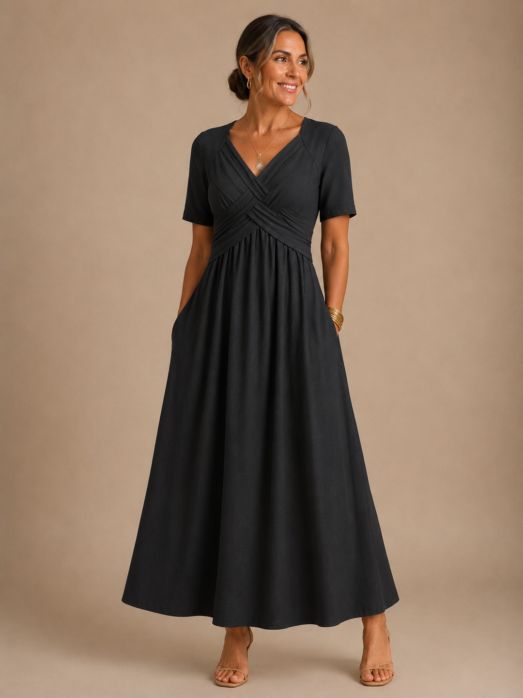 Robe midi élégante à col V