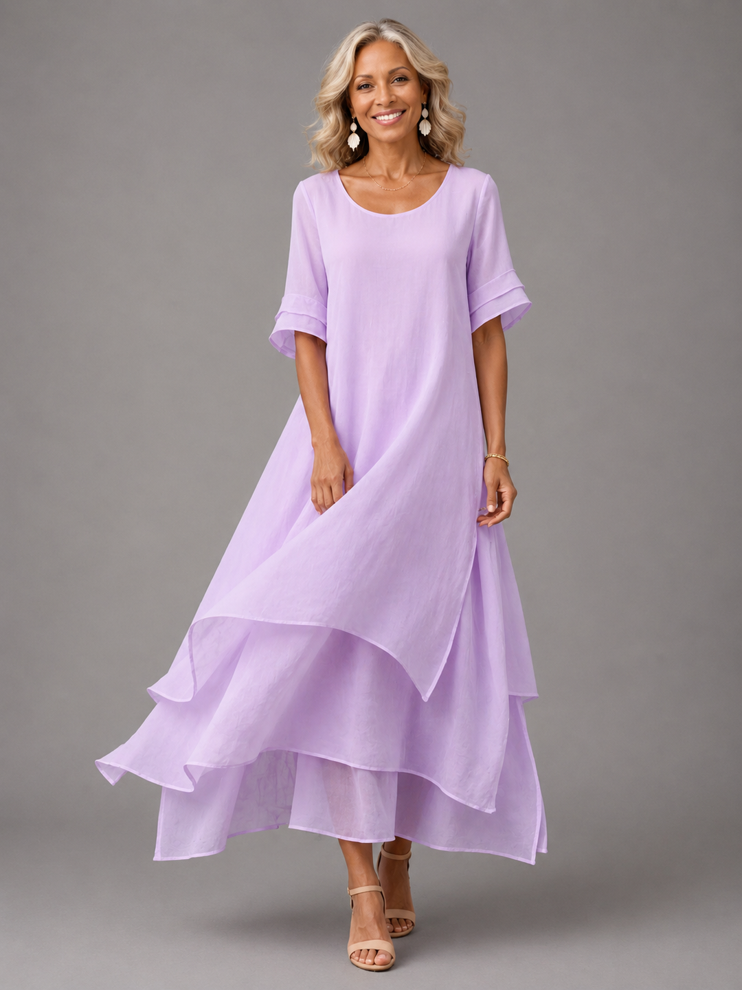Robe longue fluide à volants
