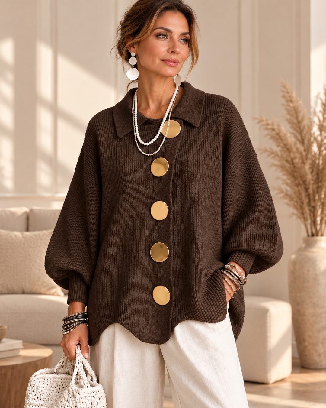 Gilet ample à col boutonné