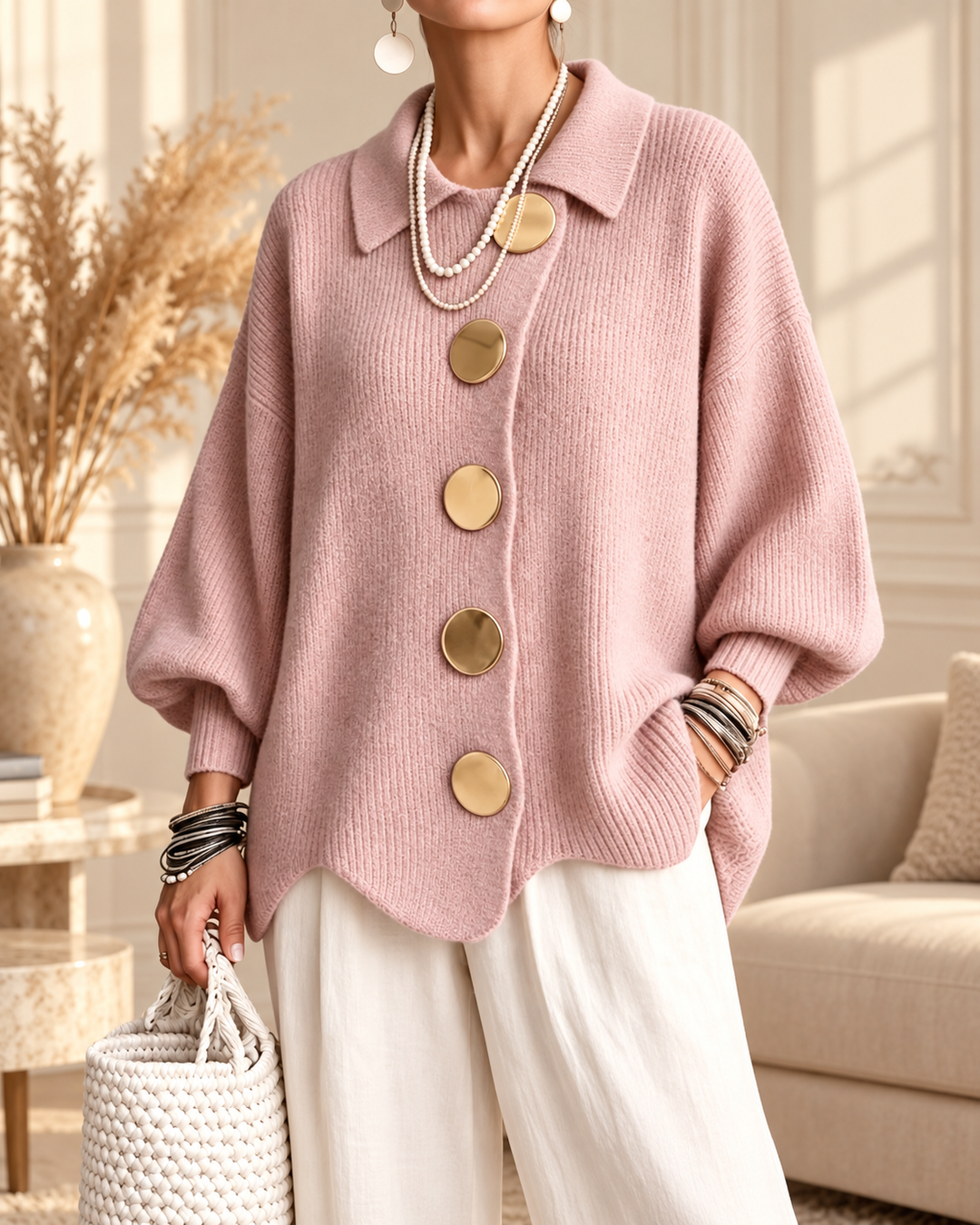 Gilet ample à col boutonné