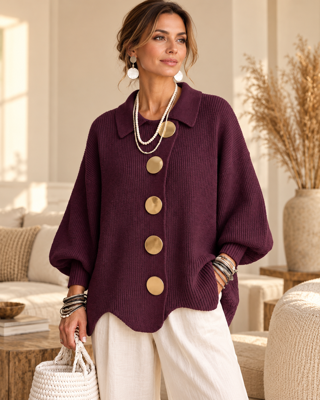 Gilet ample à col boutonné