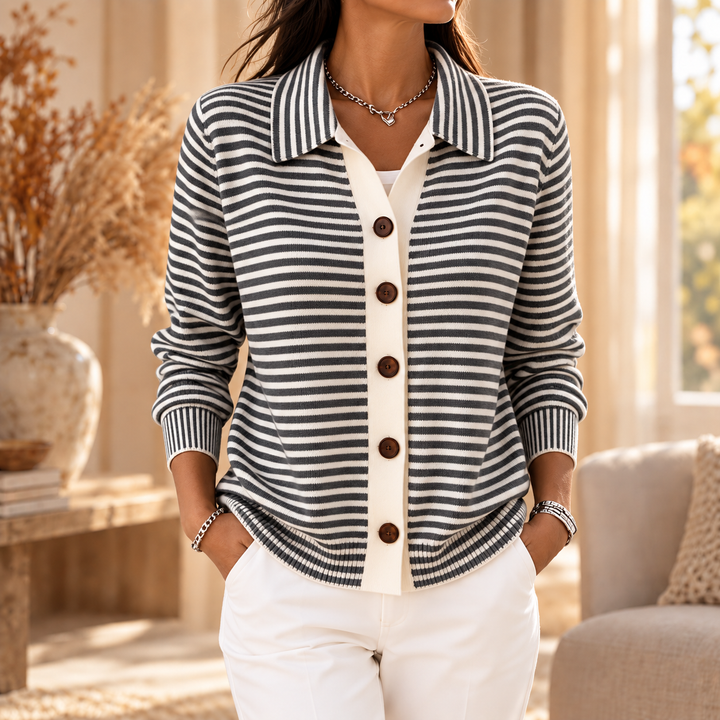 Gilet rayé à col et boutons