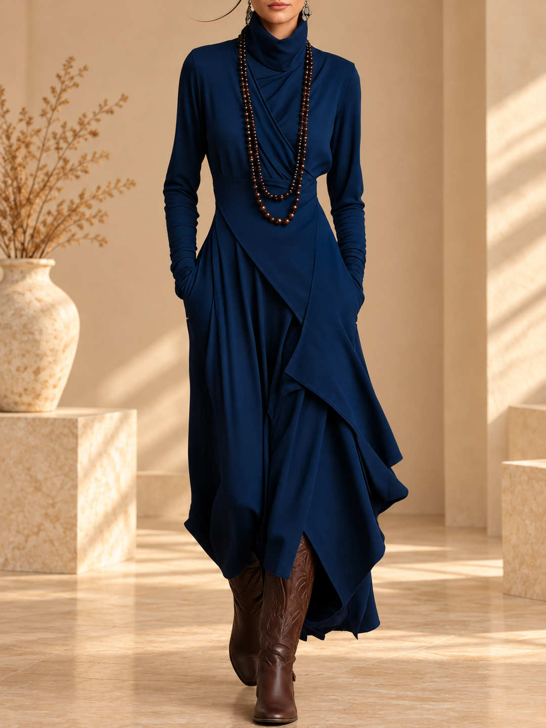 Robe longue à col roulé