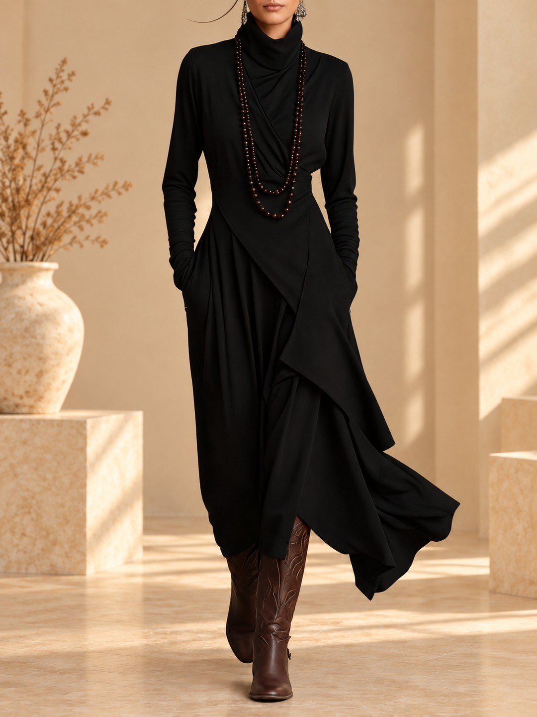 Robe longue à col roulé