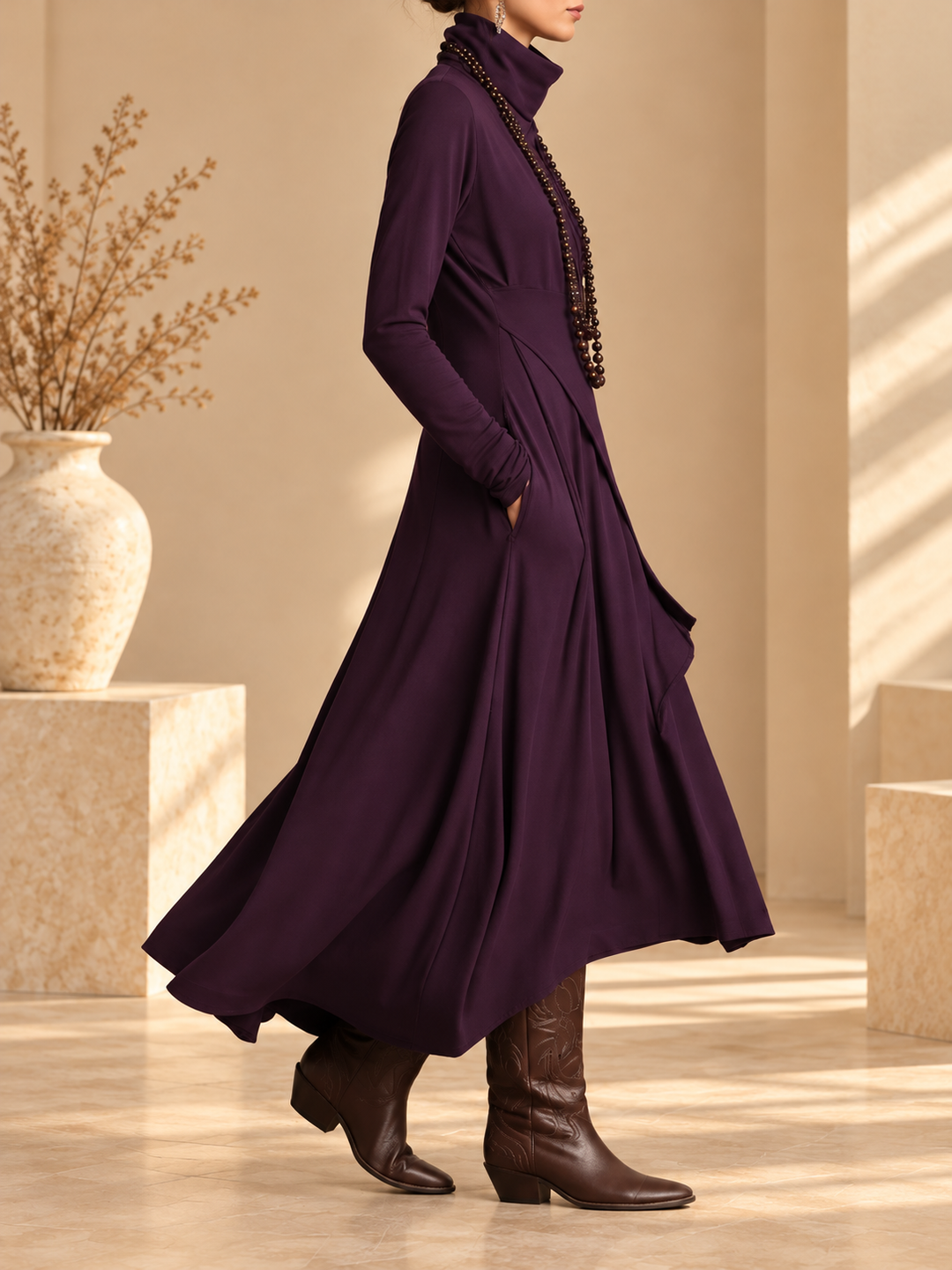 Robe longue à col roulé