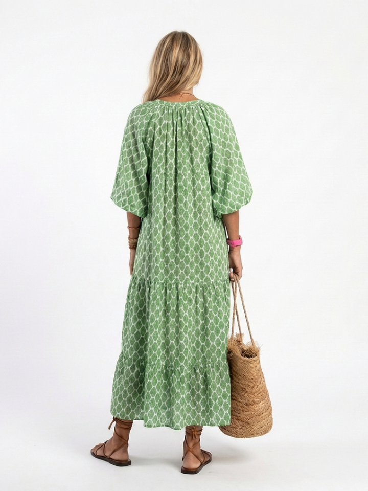 Robe midi imprimée à manches trois-quarts