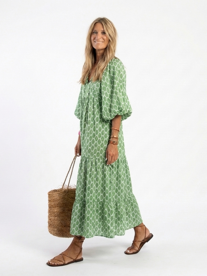 Robe midi imprimée à manches trois-quarts