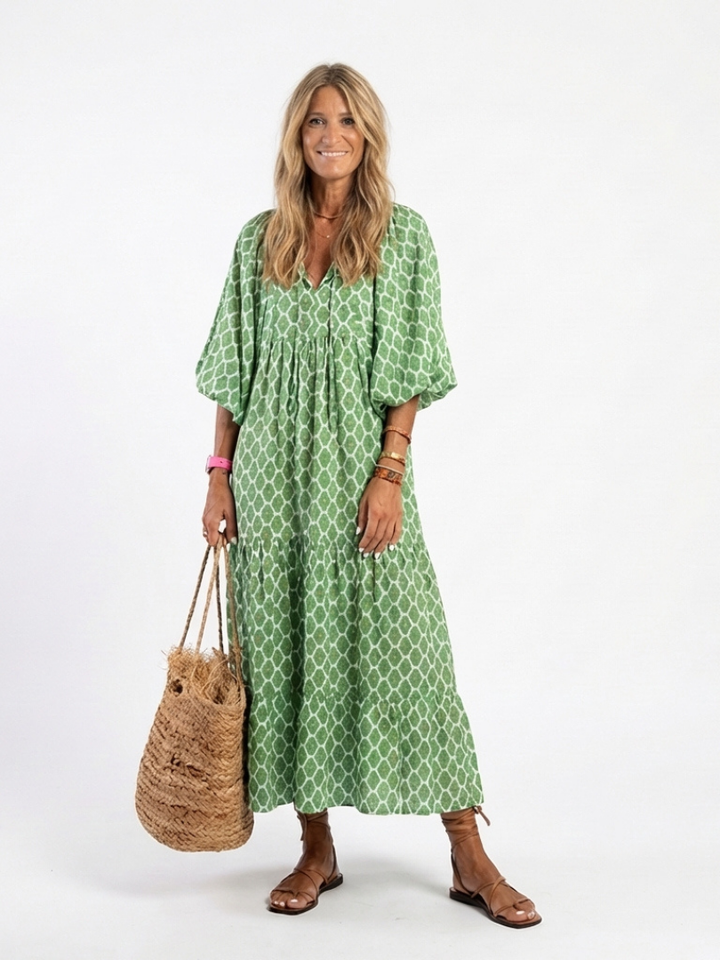 Robe midi imprimée à manches trois-quarts