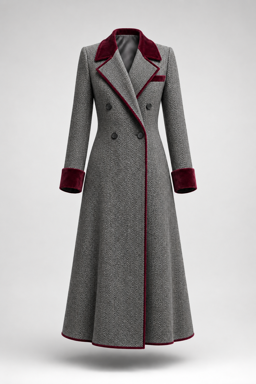 Héritage | Manteau long à chevrons et finitions veloutées