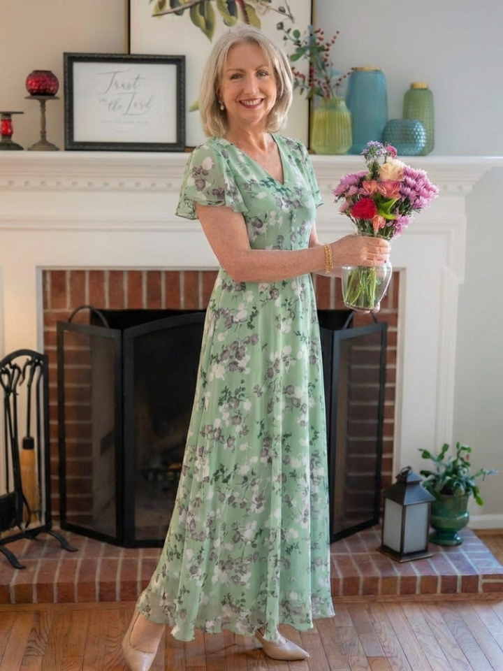 Robe longue fleurie en mousseline