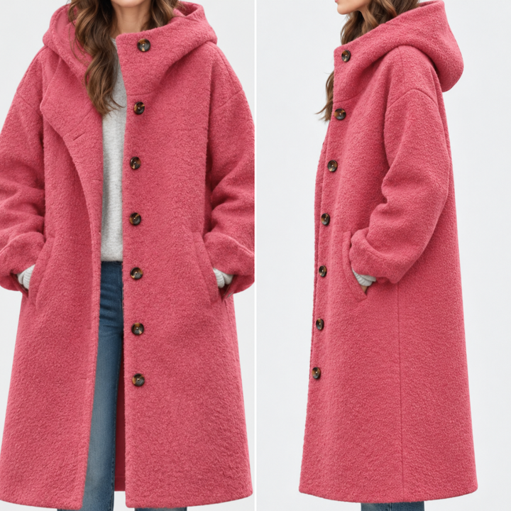 Freya | Manteau long effet teddy à capuche