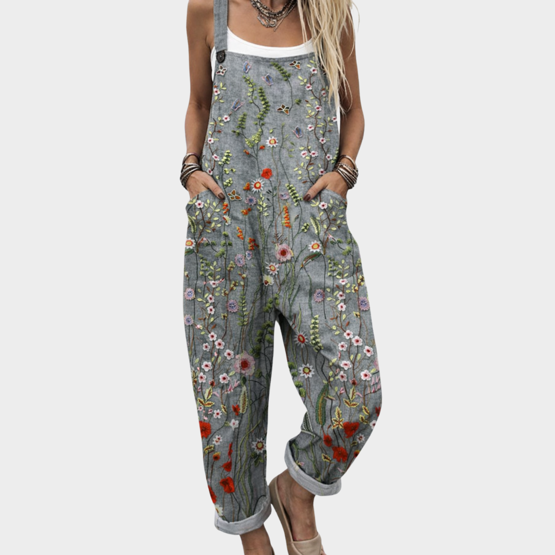 Salopette à motifs gris / fleuri – modèle DV