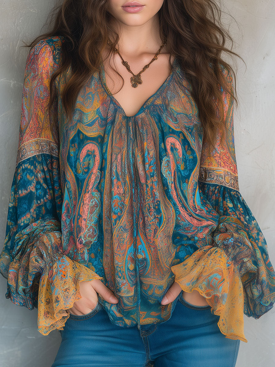 Soleil | Blouse Bohème Imprimée Cachemire