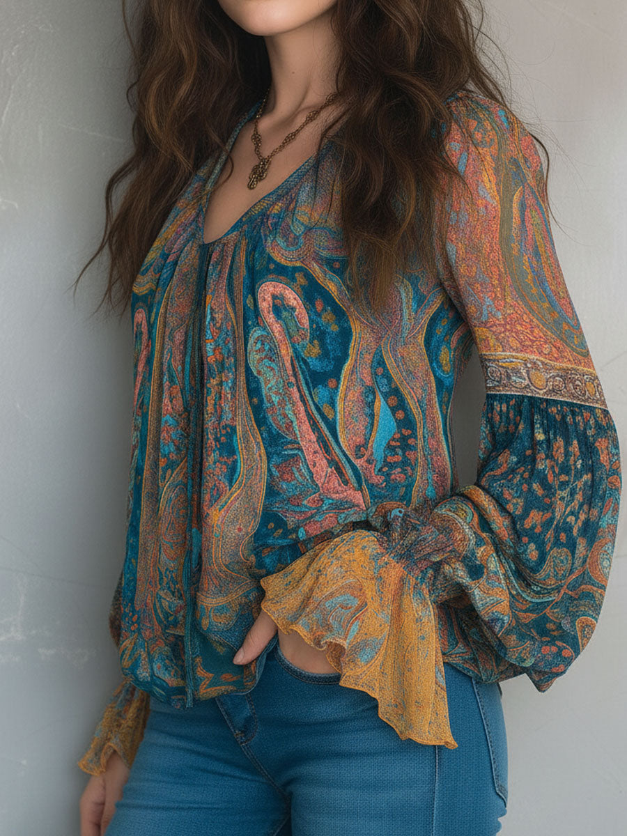 Soleil | Blouse Bohème Imprimée Cachemire