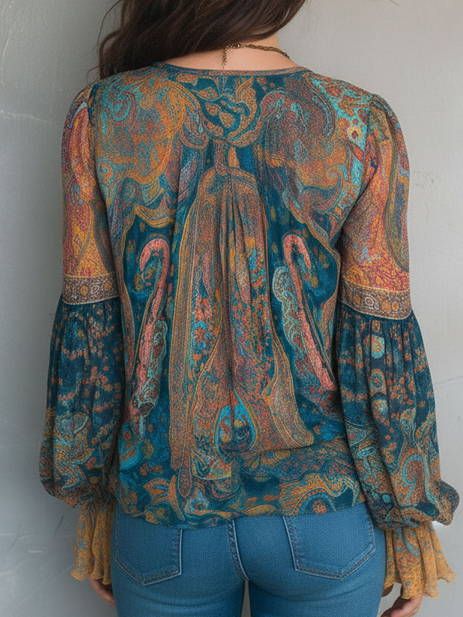 Soleil | Blouse Bohème Imprimée Cachemire