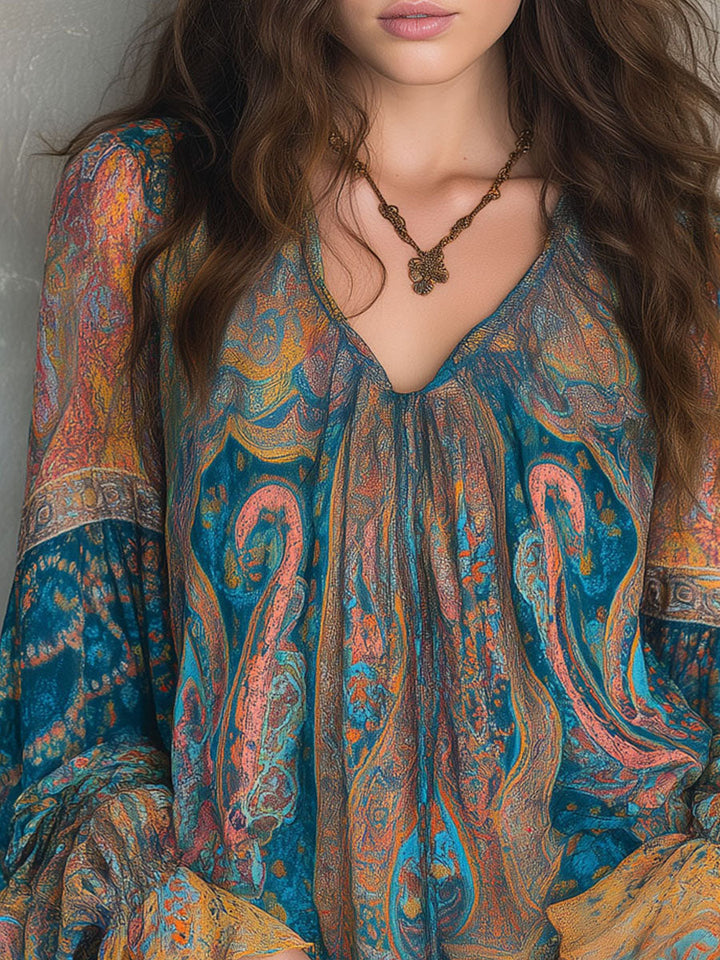 Soleil | Blouse Bohème Imprimée Cachemire