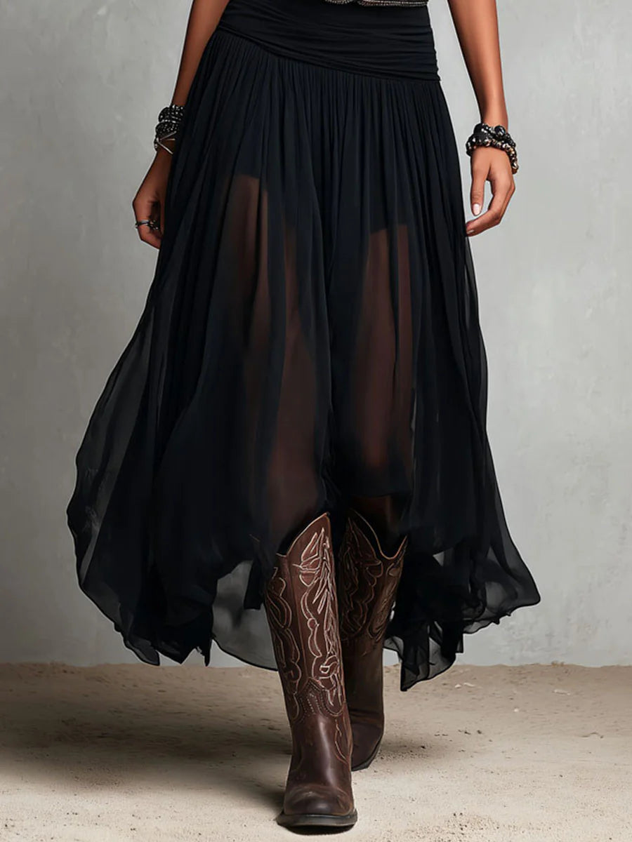 Robe longue noire sans manches à jupe en tulle
