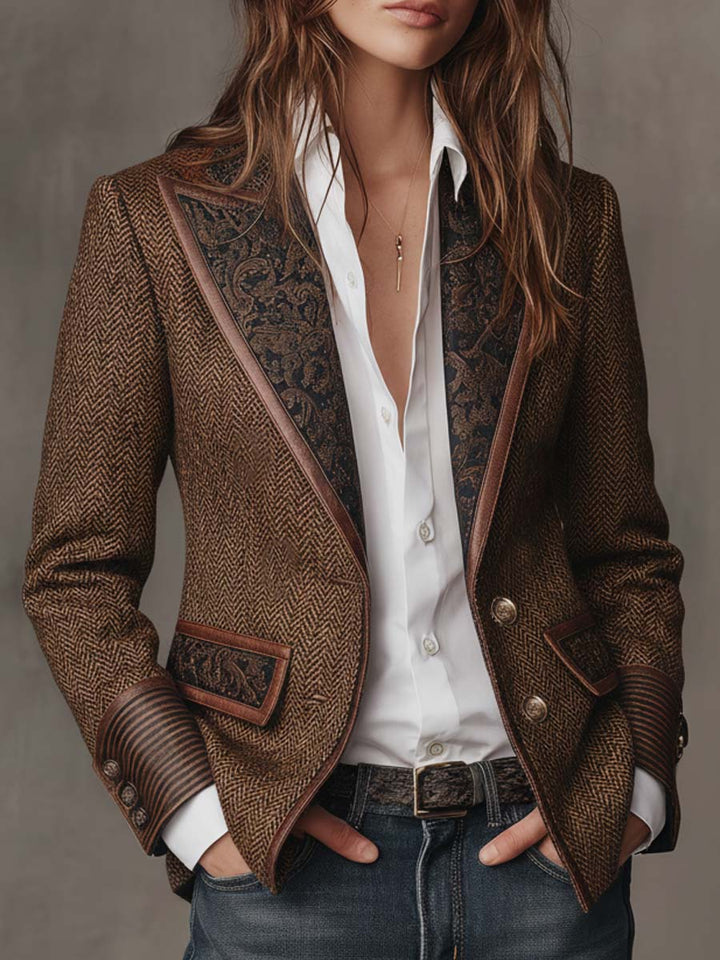 Blazer à chevrons et empiècements imprimés