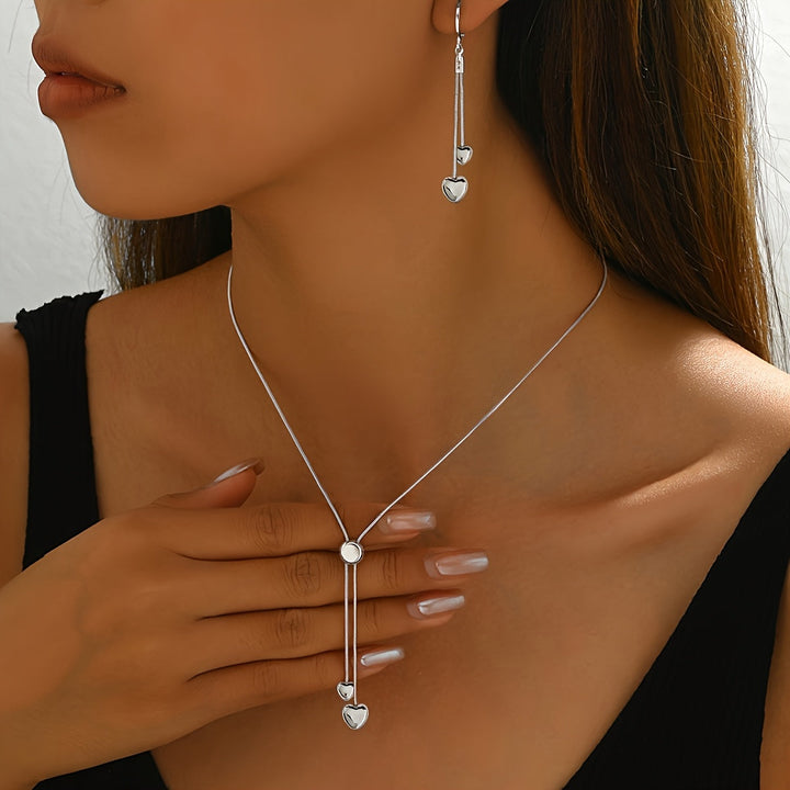 Rosalie | Set Collier Pendentif Cœur Ajustable &amp; Boucles d&