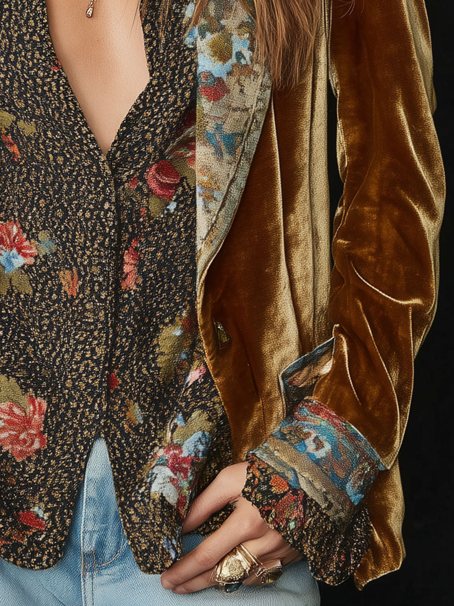 Blazer patchwork à imprimé floral vintage