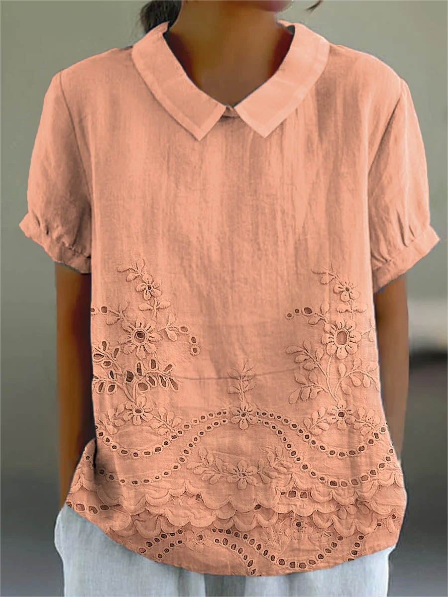 Bea | Chemise rose à broderies florales