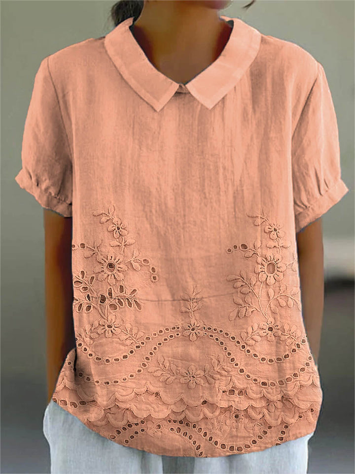 Bea | Chemise rose à broderies florales