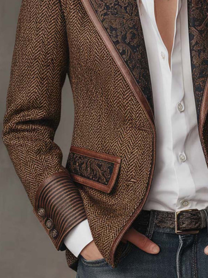 Blazer à chevrons et empiècements imprimés