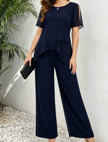 Ensemble pantalon large à superpositions élégantes