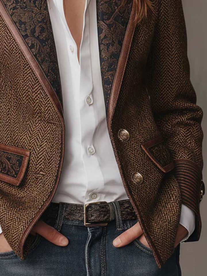 Blazer à chevrons et empiècements imprimés