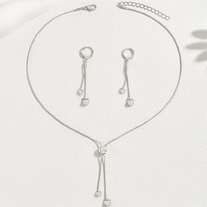 Rosalie | Set Collier Pendentif Cœur Ajustable &amp; Boucles d&