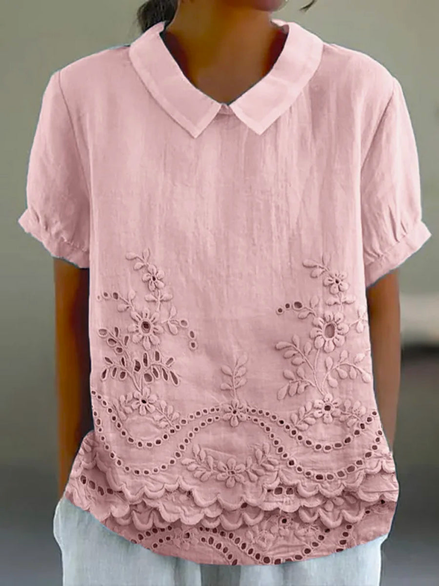 Bea | Chemise rose à broderies florales