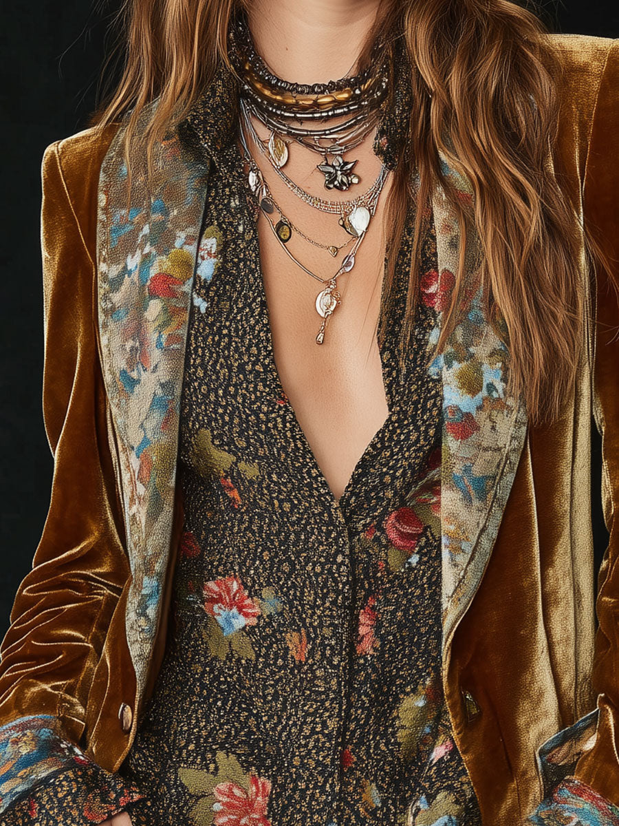 Blazer patchwork à imprimé floral vintage