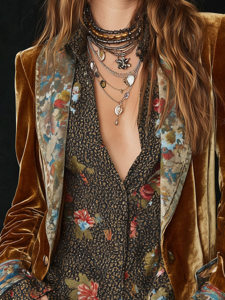 Blazer patchwork à imprimé floral vintage
