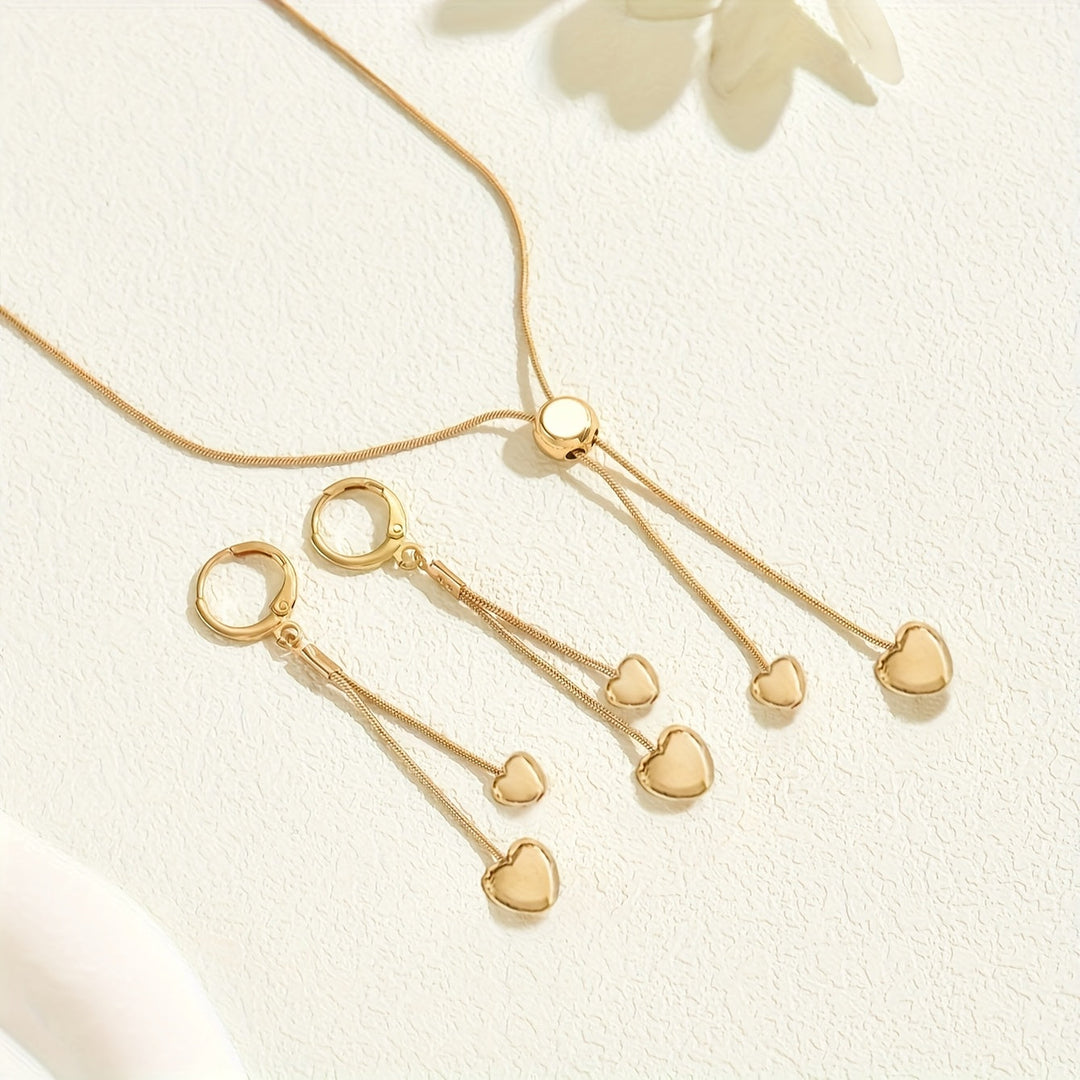 Rosalie | Set Collier Pendentif Cœur Ajustable &amp; Boucles d&