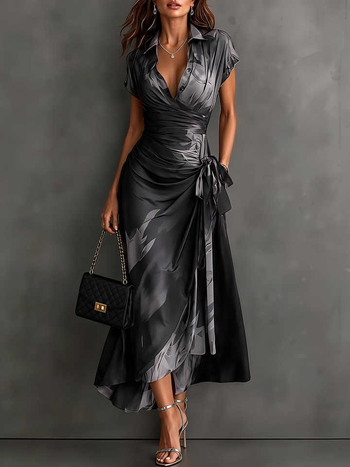 Robe midi portefeuille à imprimé abstrait rouge et noir