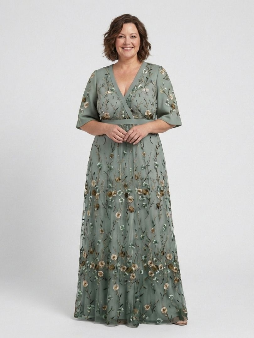 Robe longue fleurie à manches courtes