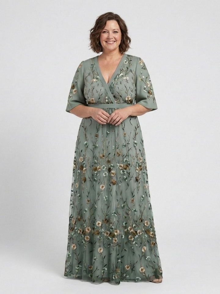Robe longue fleurie à manches courtes
