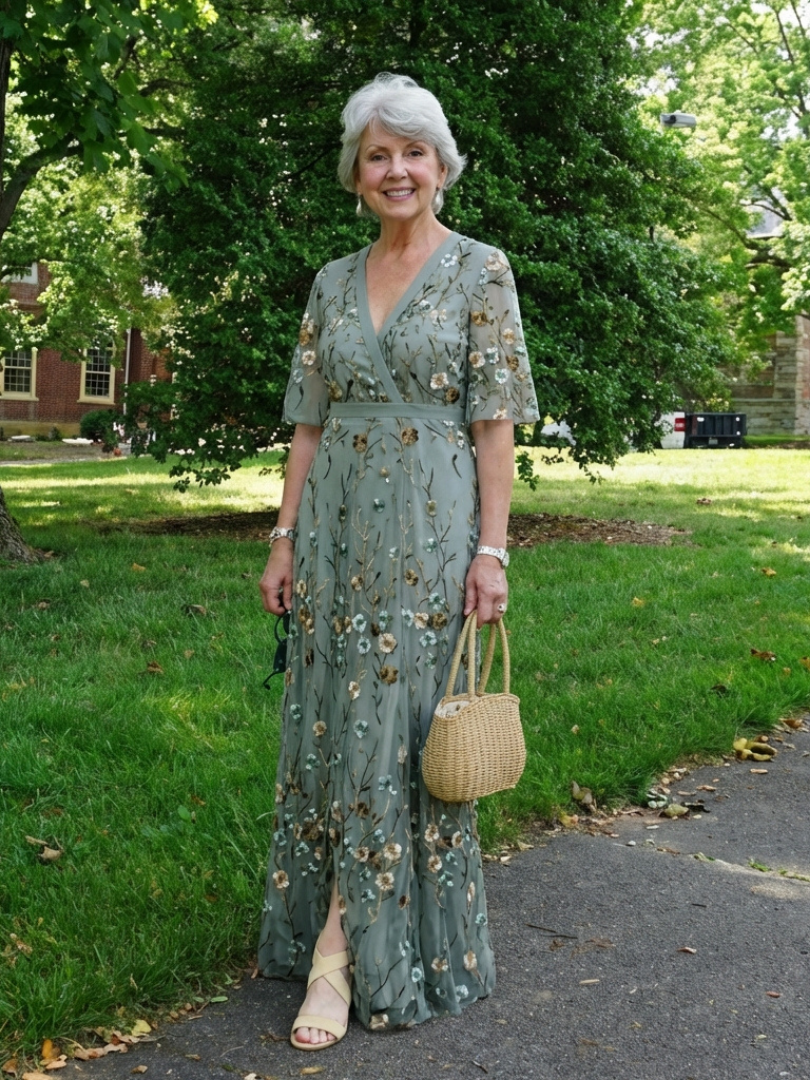 Robe longue fleurie à manches courtes