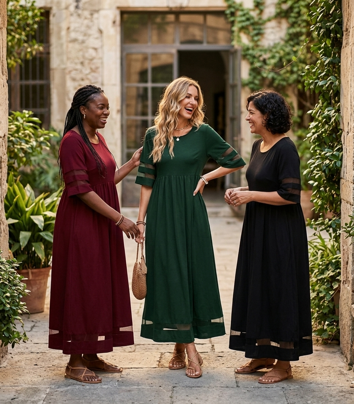 Robe midi évasée et flatteuse