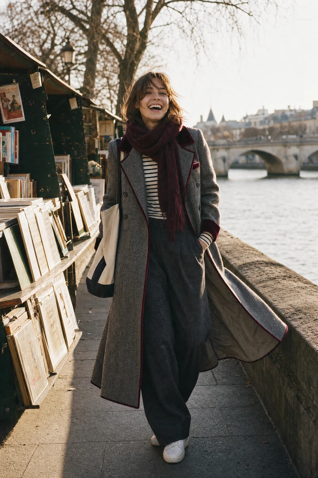 Héritage | Manteau long à chevrons et finitions veloutées