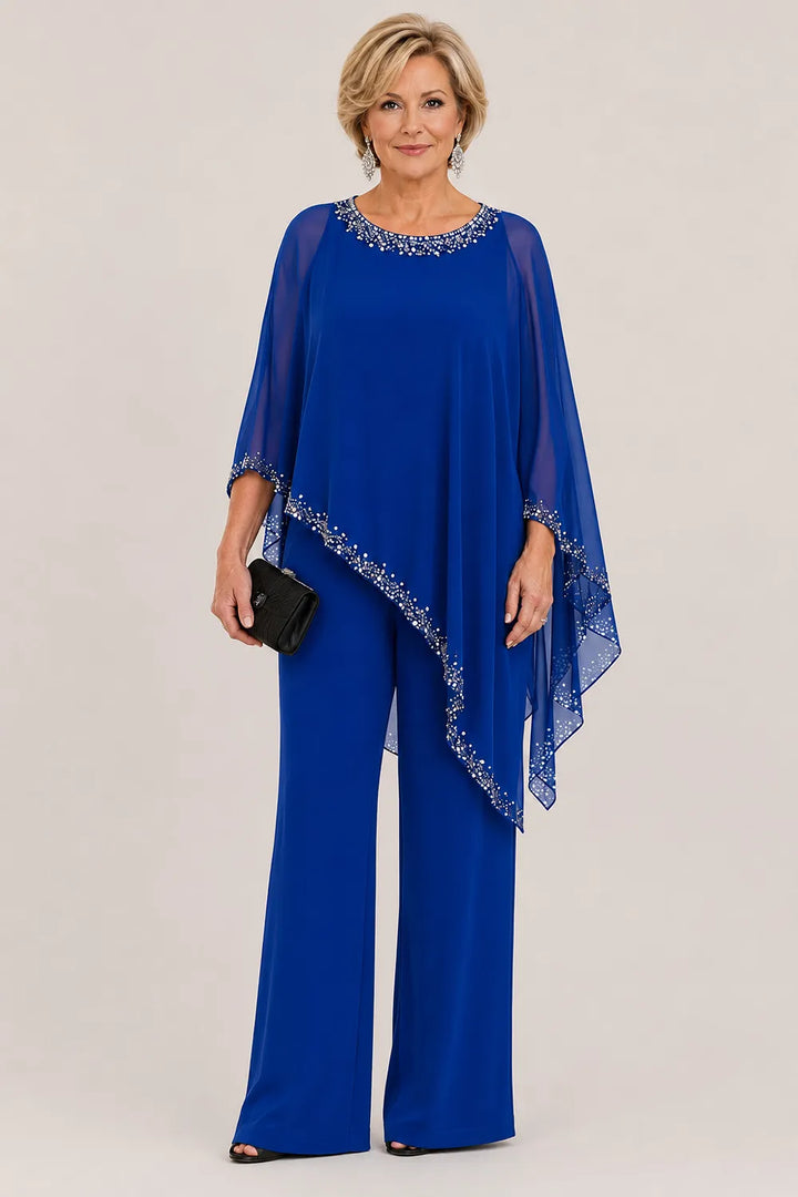 Ensemble pantalon large avec cape en mousseline perlée