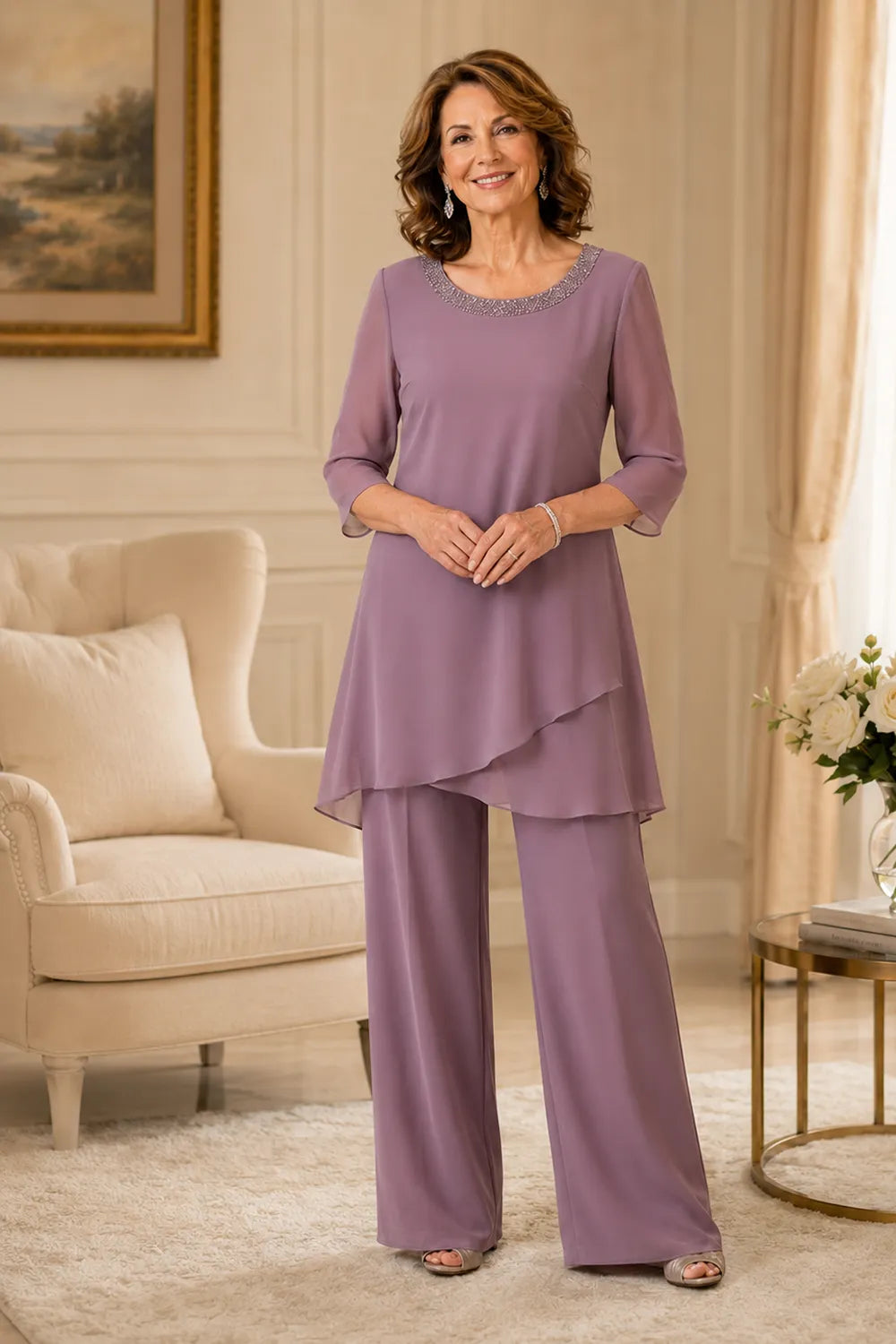 Ensemble pantalon de cérémonie à tunique asymétrique Marcella