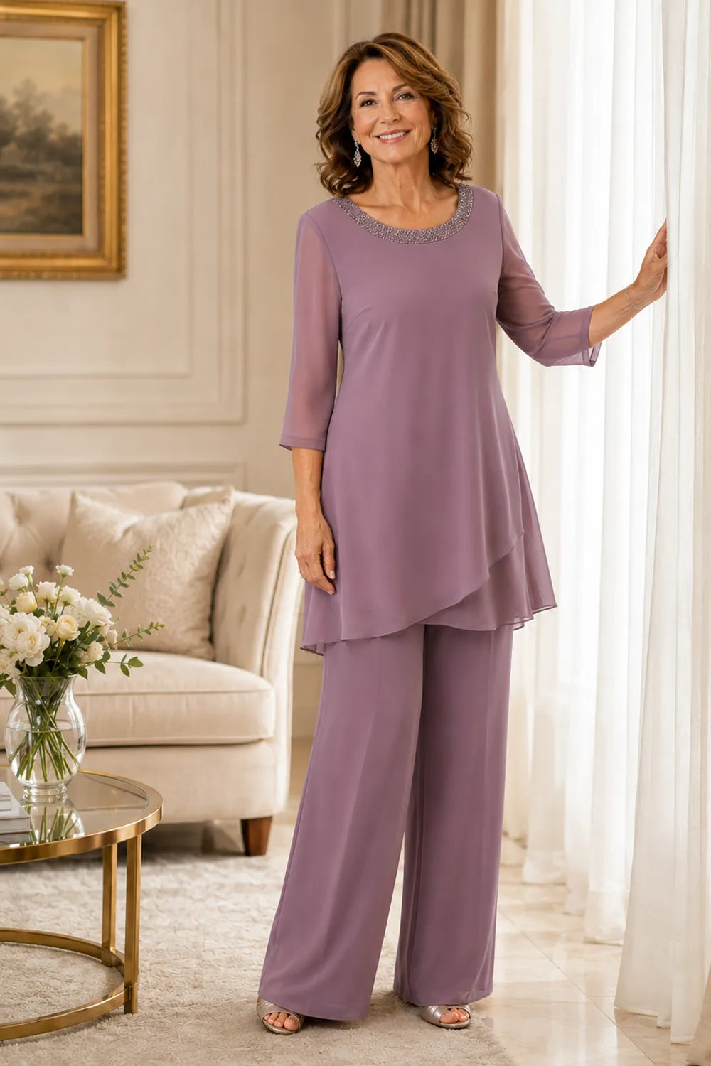 Ensemble pantalon de cérémonie à tunique asymétrique Marcella