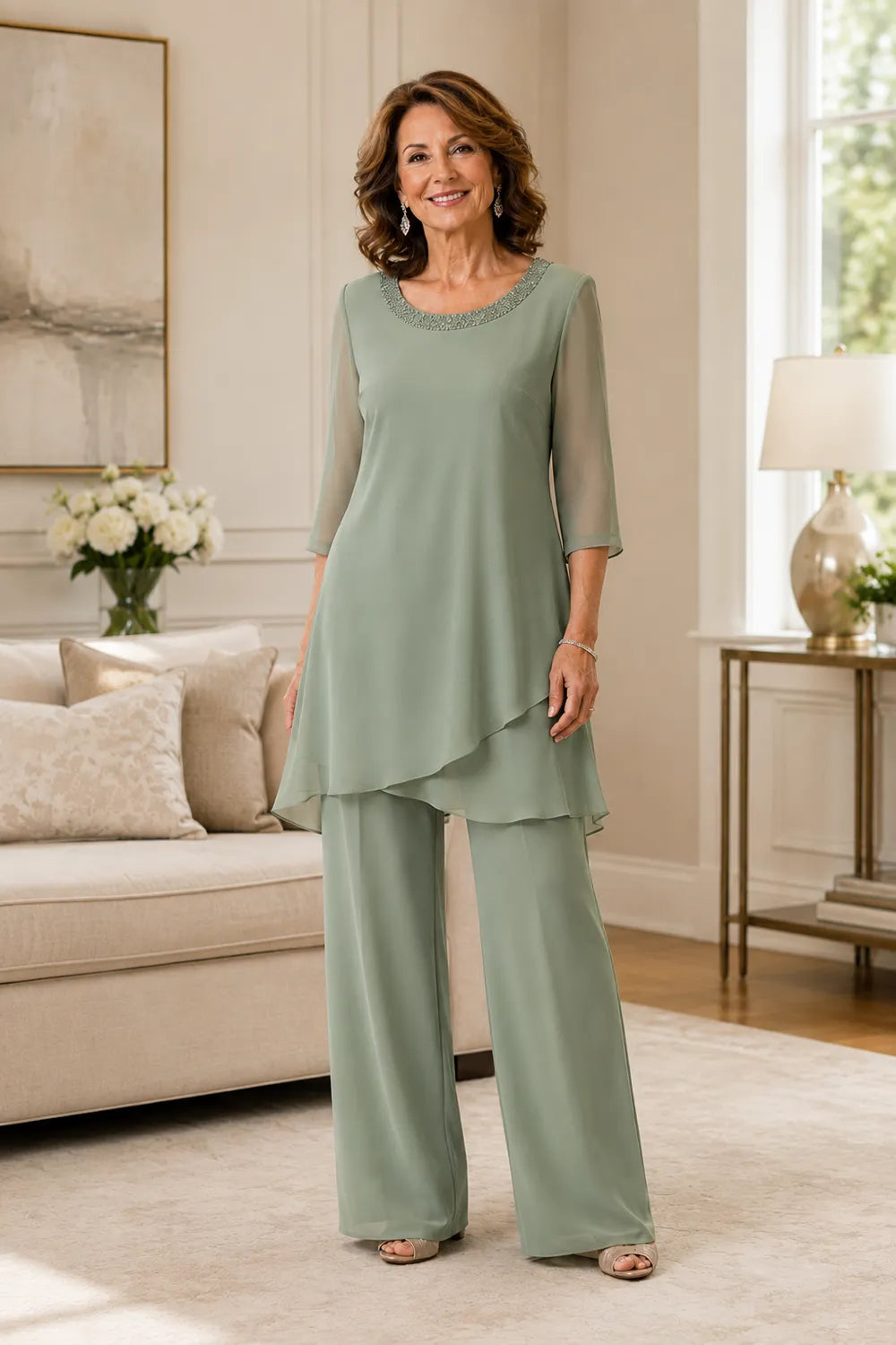 Ensemble pantalon de cérémonie à tunique asymétrique Marcella