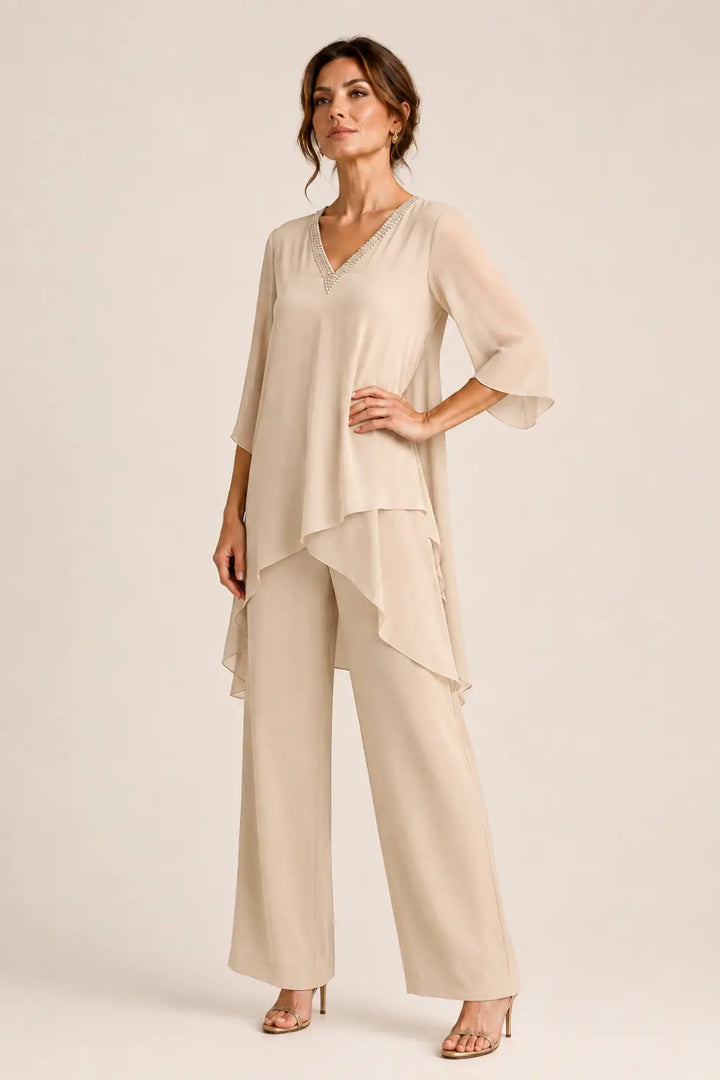 Ensemble pantalon large avec cape courte asymétrique en mousseline