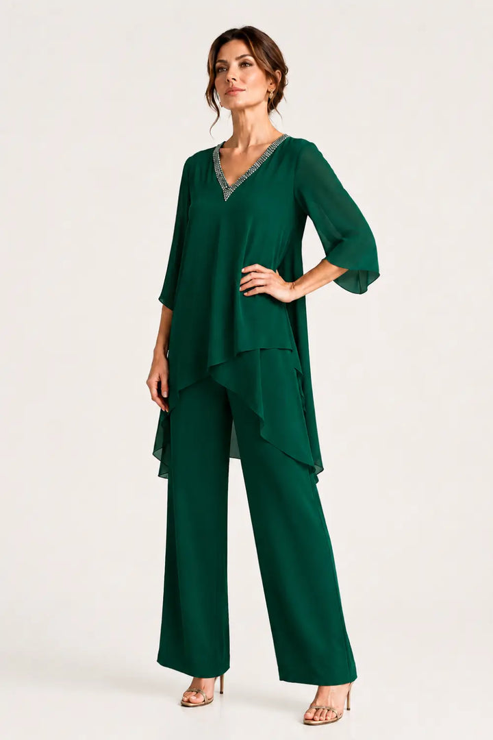 Ensemble pantalon large avec cape courte asymétrique en mousseline